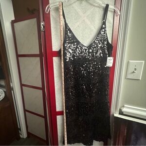 Black Sequin Mini-Dress